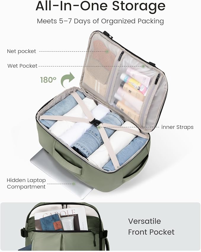 LOVEVOOK 50L Travel Backpack for Women Men, Airline Approved Carry On Luggage