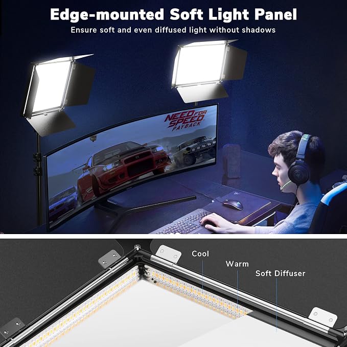 D50 Photography Lighting with Barn Door, 45W 3000K-8000K Dimmable Bi-Color