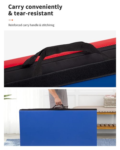 Exercise Mat 4'x8'x2" Gymnastics Mat 4 Folding Gymnastics Tumbling Mats 2" Thick PU Leather Yoga Mat Portable With Carrying Handles for home Workout outdoor Yoga Pilates