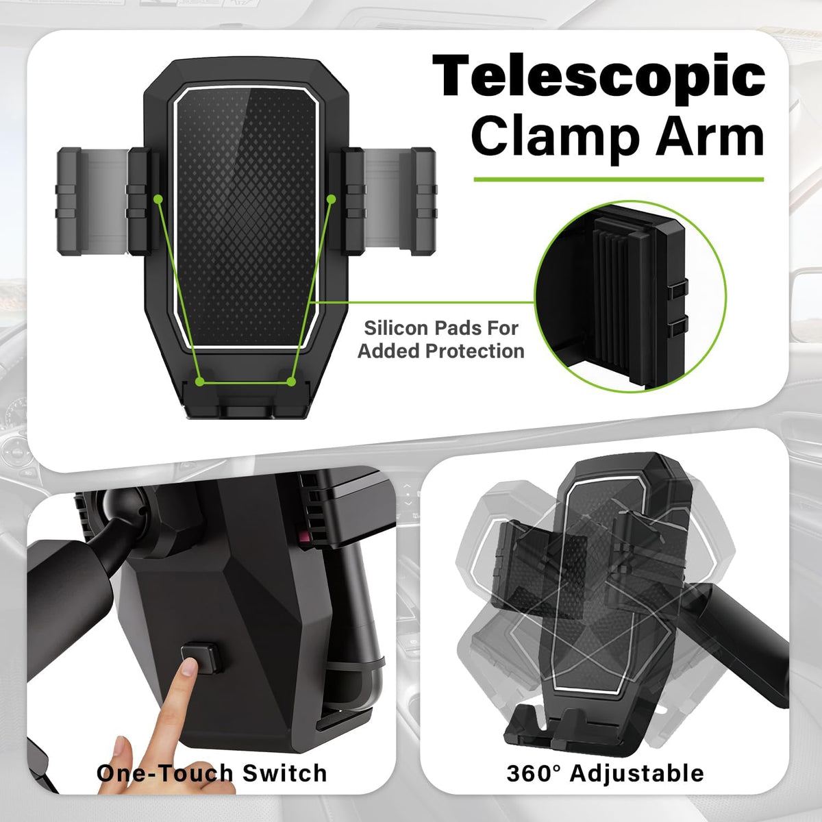 Topsolar Phone Mount for Truck Phone Holder for Truck - Heavy Duty Super Suction Cup, Mobile Device Holder Dashboard Window 16.9 inch Long Arm & Stable, iPhone & Samsung Compatible, Semi Trucker