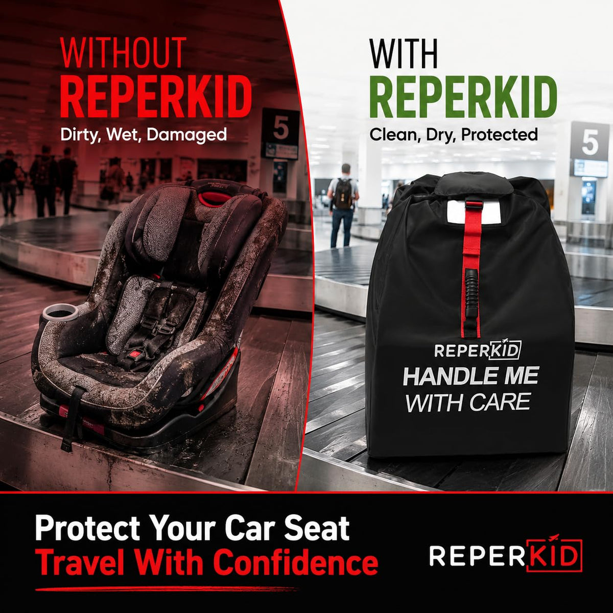 Car Seat Travel Bag for Airplane, Backpack Straps, Fits Most Car Seats