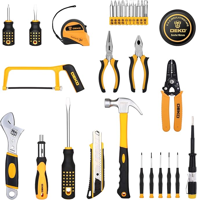 DEKOPRO 198 Piece Home Repair Tool Kit, Wrench Plastic Toolbox with General Household Hand Tool Set