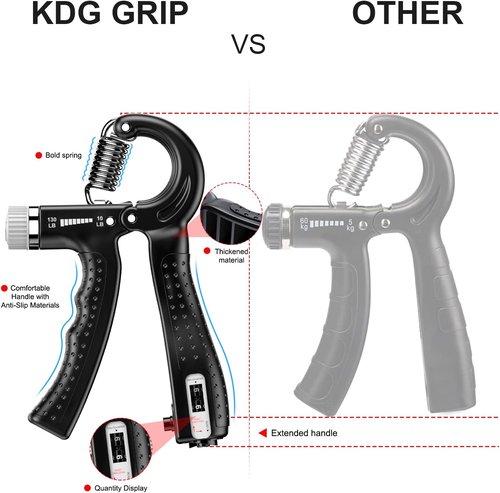 KDG Hand Grip Strengthener - Adjustable Resistance 10-130 lbs | Forearm Exerciser for Muscle Building & Recovery