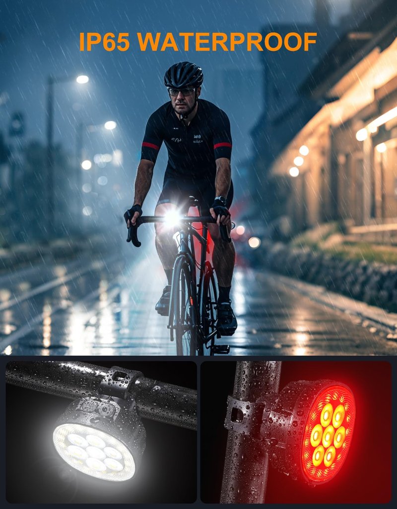 Viccux 2026 Ultra Slim Bike Lights, 8+12 Modes Bike Headlight and Tail Light Assemblies Motorcycle, IP65 Waterproof & Dual USB-C 1.5-2.5 Hrs Fast Charge Bike Lights for Night Riding Cycling