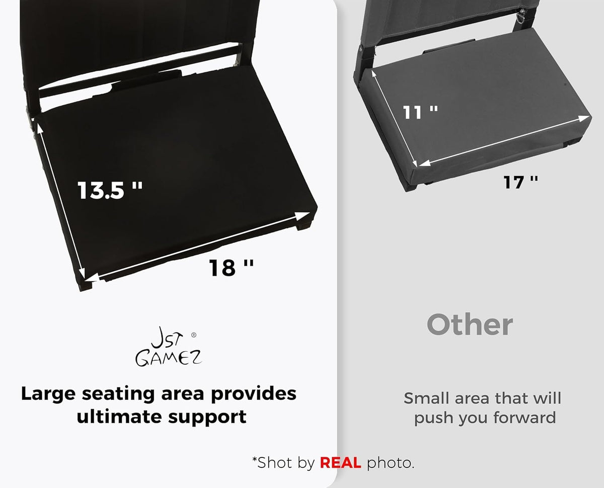 Skiennix Stadium Seats - 18.5" High Back Support & 3" Thick Foam Cushion | Portable Folding Chair with Strap & Cup Holder