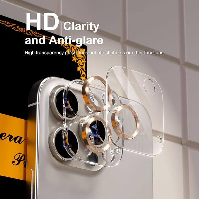 for 6 Pack iPhone 15 Pro/iPhone 15 Pro Max Camera Lens Protector 9H Tempered
