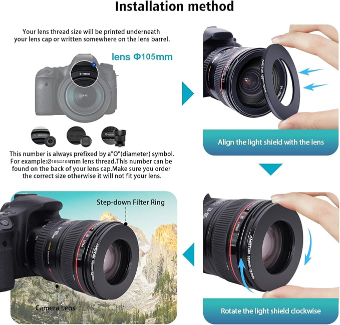105mm Lens to 72mm Camera Lens Adapter, 105mm-72mm Filter Step-Down Ring