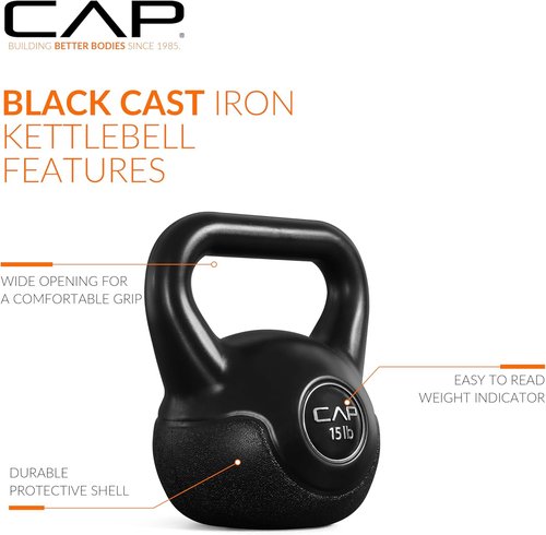 CAP Barbell 45 LB Cement Kettlebell Set - Vinyl-Coated 10 lb, 15 lb & 20 lb for Strength Training & Home Workouts