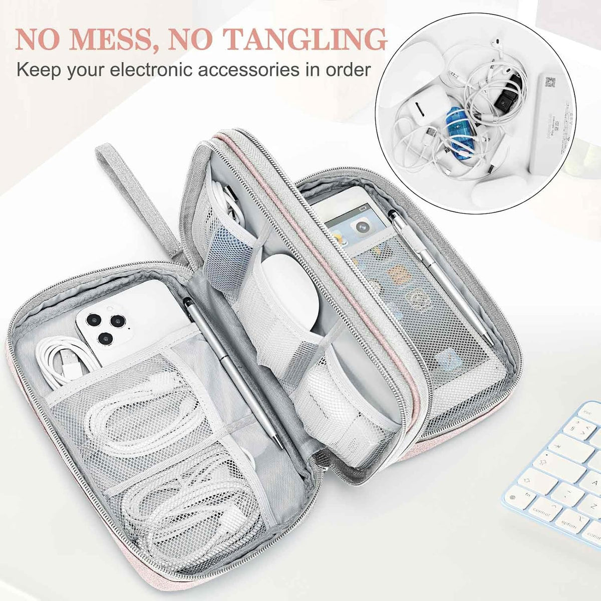 FYY Electronic Organizer, Travel Tech Pouch Bag, Large, Light Pink