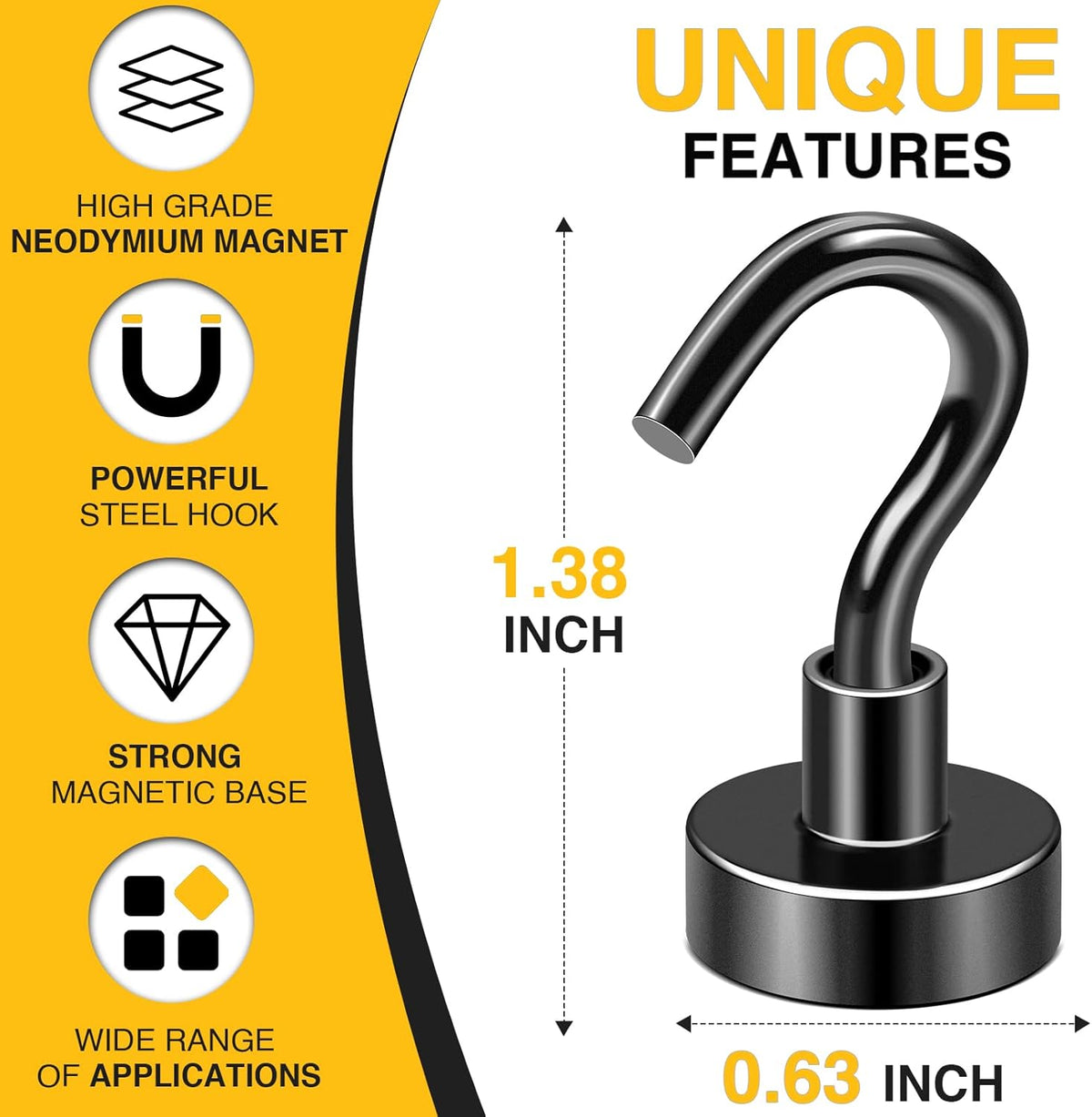 DIYMAG Magnetic Hooks 45pcs 30lbs Cruise Essentials 2026 Magnet Hook Black
