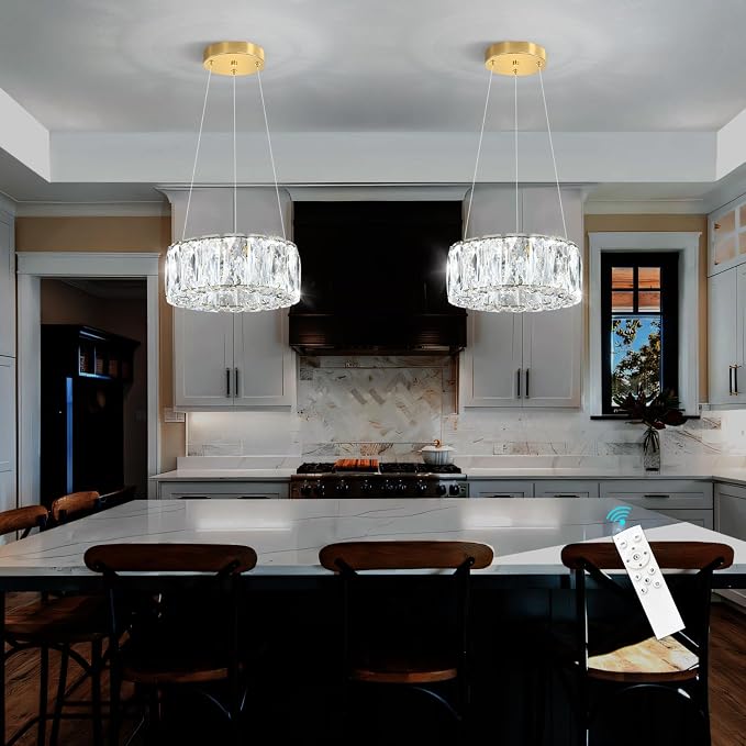 HAIXIANG Modern Crystal Chandelier Dimmable LED 8 Inch Ring Pendant Lights