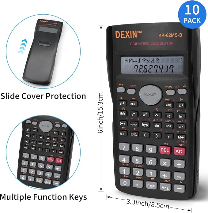 10 Pack Engineering Scientific Calculators, 2-Line Display Function Calculator