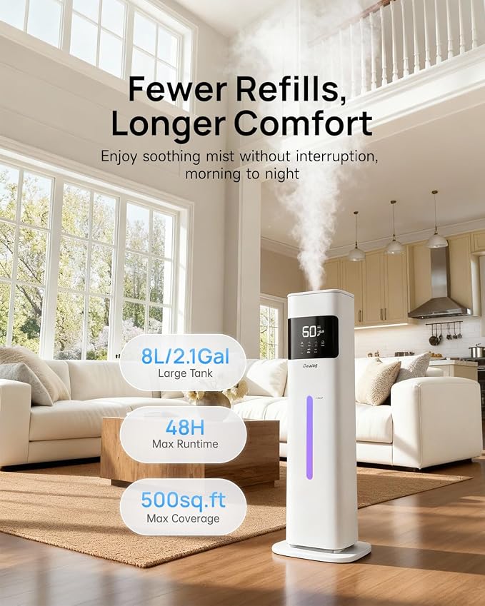 Warm & Cool Mist Humidifiers for Bedroom, Top-Fill Humidifier Large Room with Essential Oil Diffuser, Large Room Humidifiers for Home Baby Nursery Office Plants, White