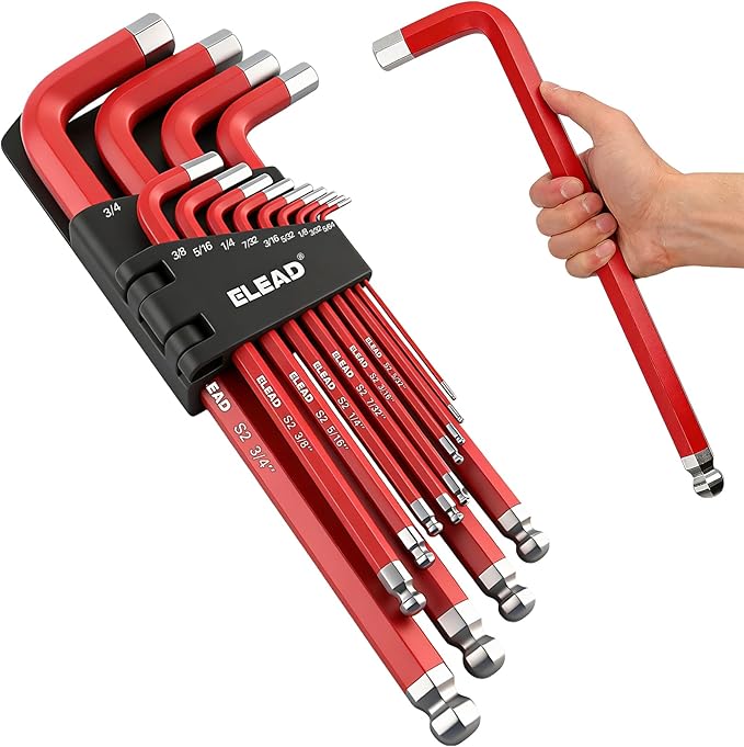 ELEAD Jumbo Hex Key Allen Wrench Set | 13-Piece SAE 5/64"-3/4" | Long Ball End Durable S2 | 4" - 13.5" Long | Automotive | Mechanic | Furniture | Professional Grade Tools