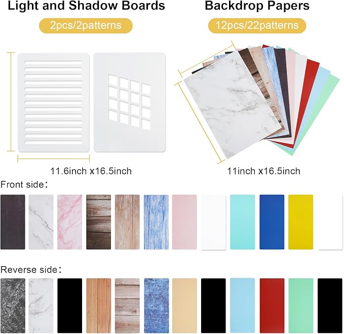 Meking 12Pcs 22Patterns Small Product Photography Backdrops Kit Photo