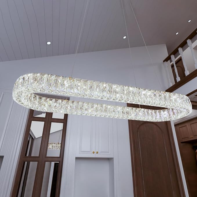 HAIXIANG Modern Crystal Chandelier Dimmable LED Long Chandeliers