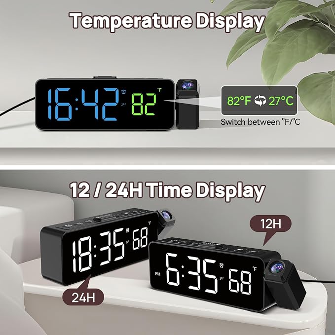 Netzu Projection Alarm Clock for Bedroom Ceiling, Small Compact Plug-in Digital
