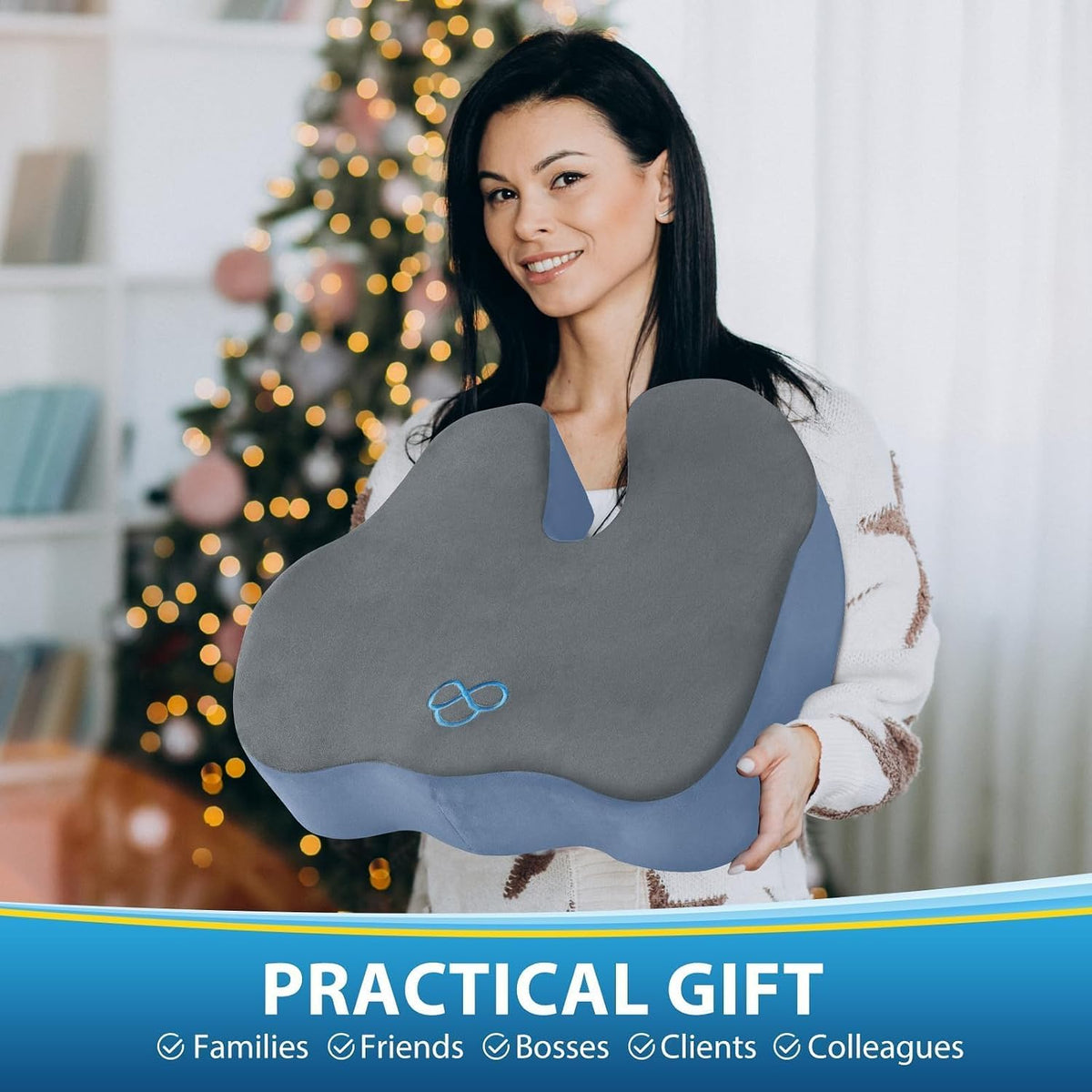 BlissTrends Memory Foam Seat Cushion for Office Chair & Car Seat Grey&Blue