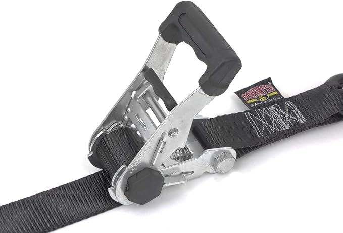 PowerTye Industrial Ratchet Tie-Down Kit - Made in USA - 1.5 inch x 8ft - Heavy Duty Ratchet Straps with S-Hooks, 4-Pack + Storage Bag, for Motorcycles, UTVs & Trailers, 1,000 W.L.L., Black (4-Pack)