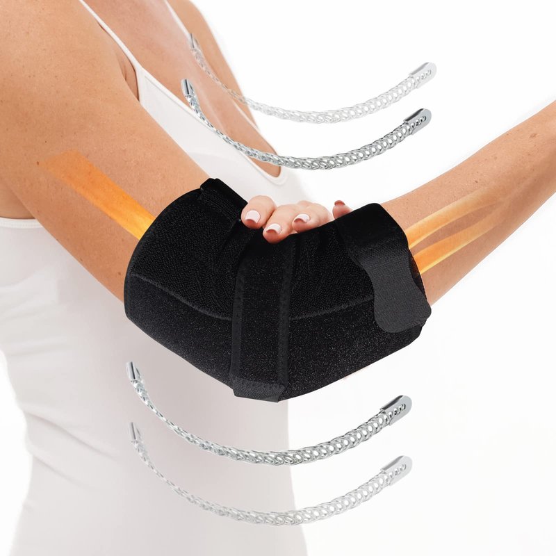 PEIZSON Elbow Splint Tendonitis Elbow Brace, Cubital Tunnel Syndrome Brace with 4 Removable Metal Spring Splints for Sleeping, Elbow Immobilizer for Ulnar Nerve Entrapment， Golfers Elbow (S/M)