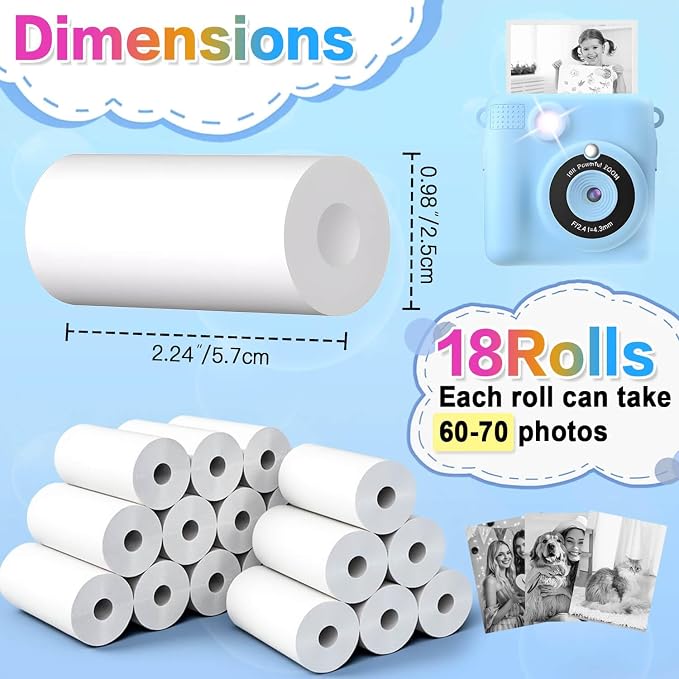 18 Rolls Kids Camera Paper Roll Refill Compatible