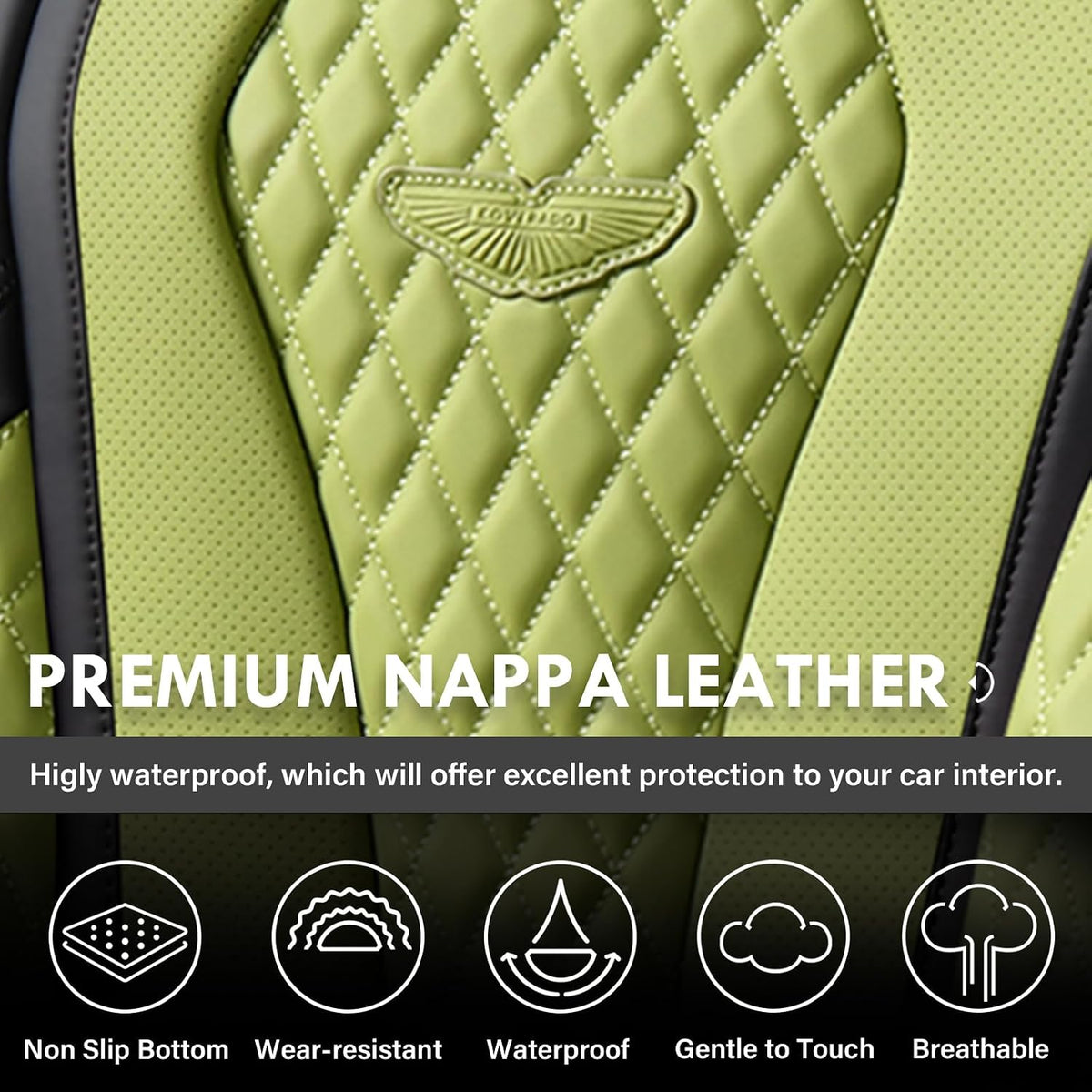 Coverado Seat Covers, Car Seat Covers Full Set, Green Car Seat Cover, Car Seat Cushion Waterproof, Luxury Auto Seat Covers, Seat Cover Car Seat Protector Fit for Most Cars