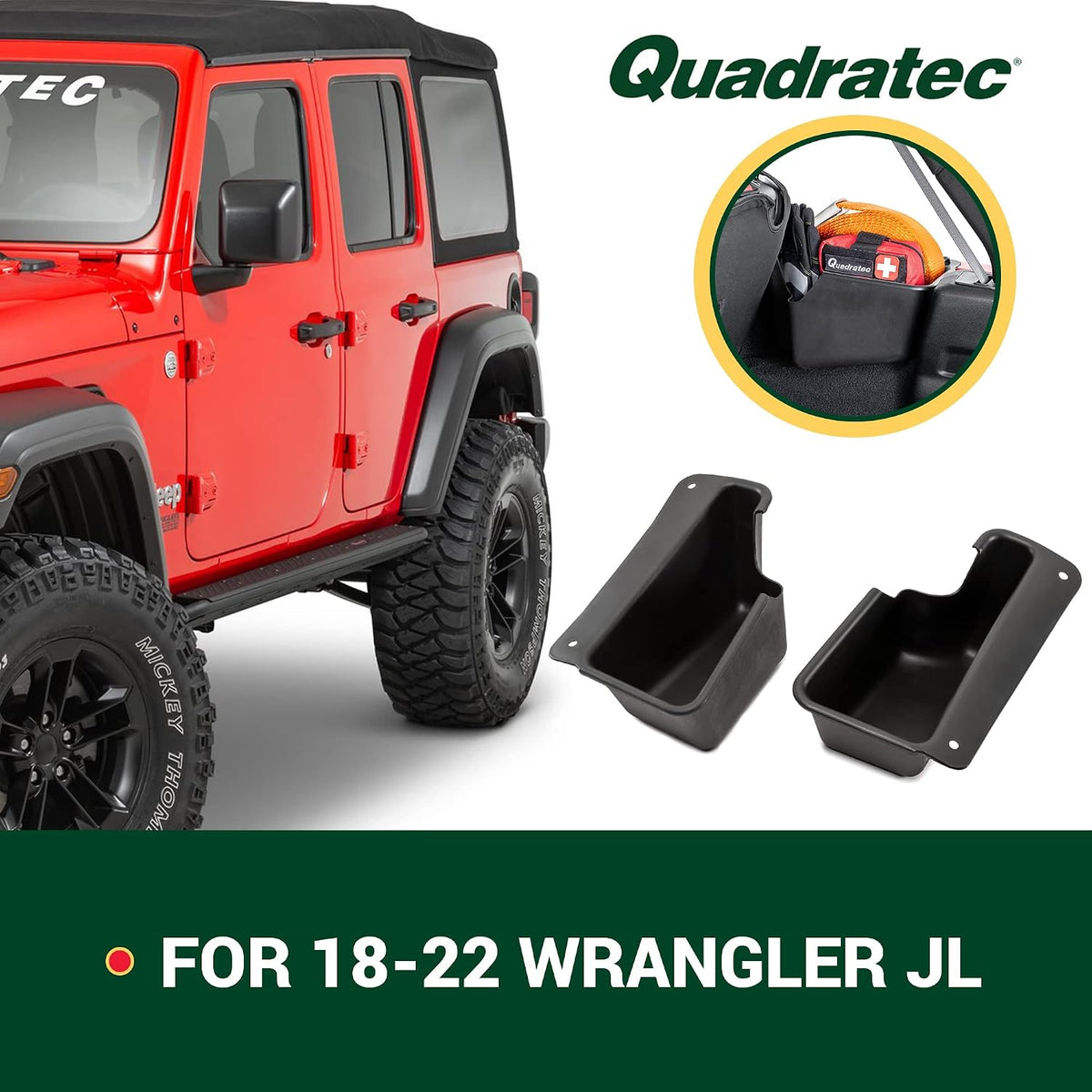 Quadratec Rear Wheel Well Storage Organizer Bin, 2-Piece Set for Left & Right Side - Fits Jeep Wrangler JL Unlimited 4-Door 2018-2022 - Interior Jeep Wrangler Accessories - Cargo Area Storage Box