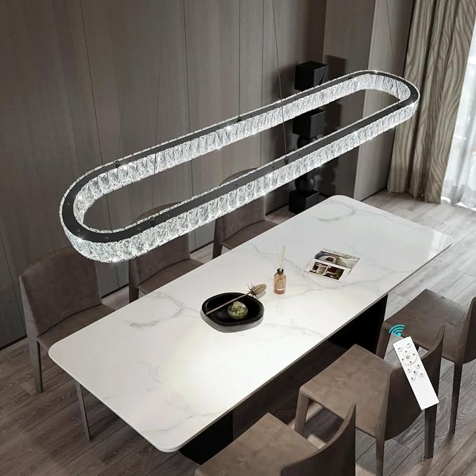 HAIXIANG Crystal 59 Inch Long Chandelier Modern Dimmable LED Chandeliers