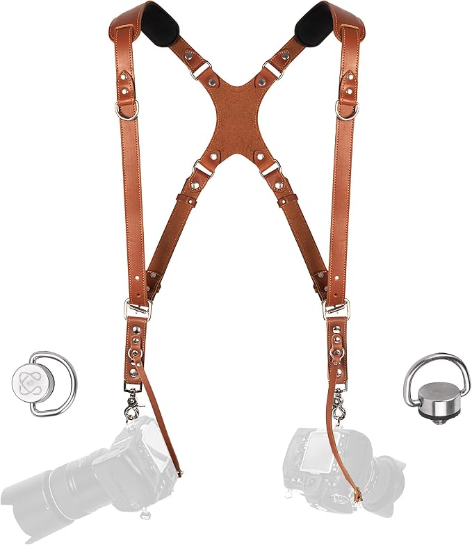 C Coiro Dual Camera Harness Shoulder Leather Camera Strap