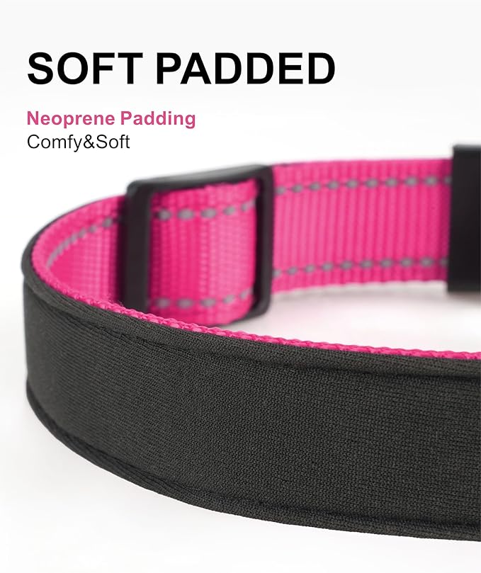 TagME Airtag Dog Collar,Waterproof Reflective Pet Collar with Airtag Holder,Soft Padded and Double D-Rings for Small Dogs,Hot Pink