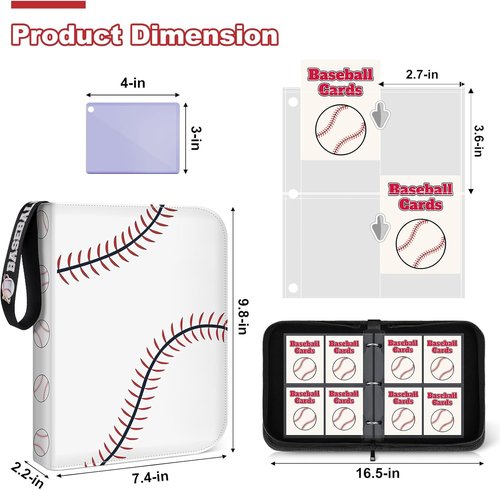 Mlikero Baseball Card Binder - 440 Pocket Premium Trading Card Holder | Sports Pattern Design