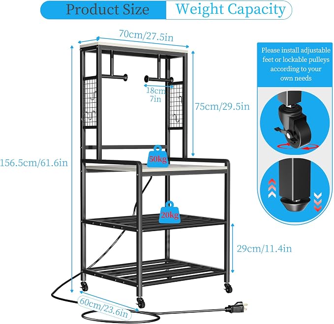 kepptory 3D Printer Stand with Power Outlet, Rolling Storage Cart w/Filament