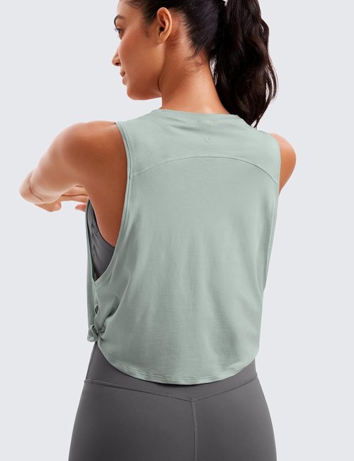 CRZ YOGA Pima Cotton Tank Tops for Women - Loose Fit Sleeveless Athletic Crop Shirts | Perfect for Yoga & Gym