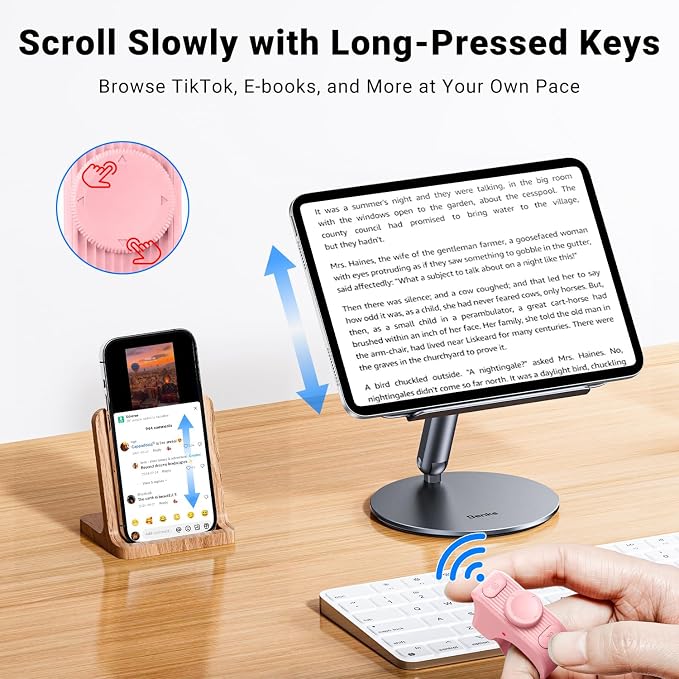 Remote Scrolling Ring for Tiktok, Page Turner for Kindle App, Tablet-Light Pink