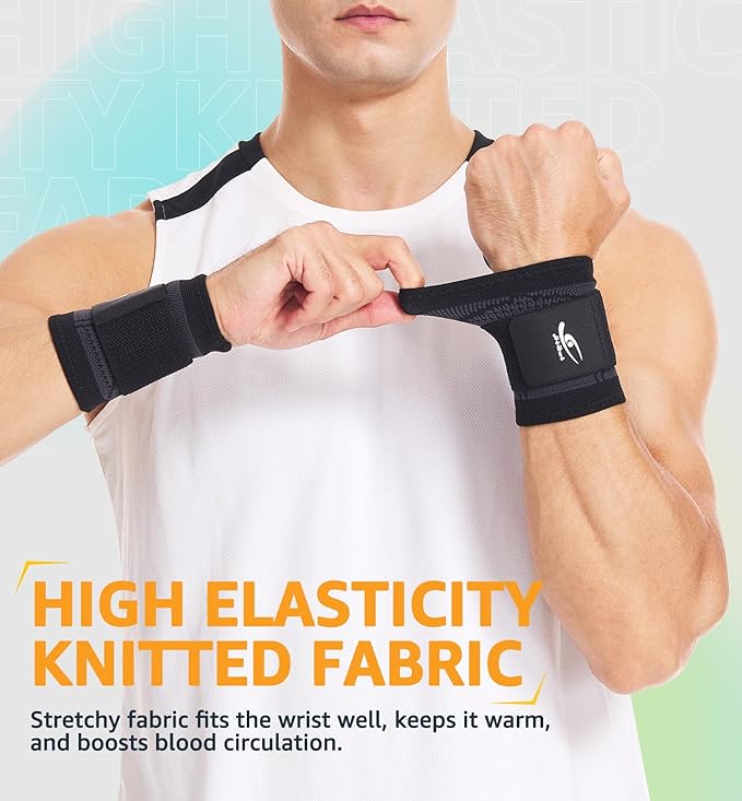 HiRui Wrist Brace Wrist Wraps Compression Wrist Strap, Wrist Support for Work Fitness Weightlifting Sprains Tendonitis, Carpal Tunnel Arthritis, Pain Relief, Adjustable Wristbands 2 PACK (Black, XL)