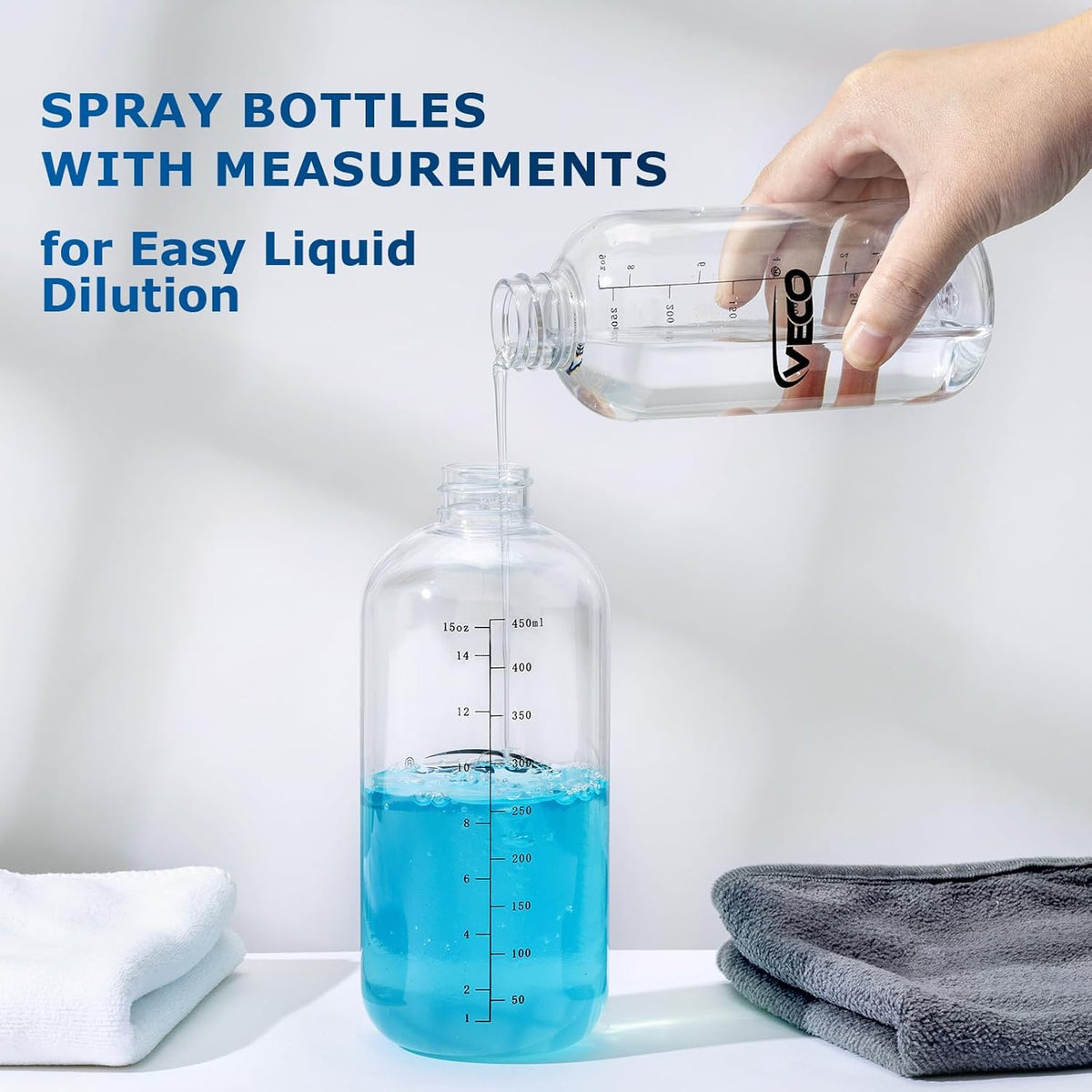 Veco 500mL Graduated Spray Bottles - 360° Any-Angle Spraying, Leak-Resistant | 4-Pack with Foldable Funnel