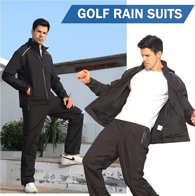 K.E.J. Golf Rain Jacket for Men Waterproof Raincoat Lightweight Jacket Golf Suit for Hiking Cycling Running Camping Traveling