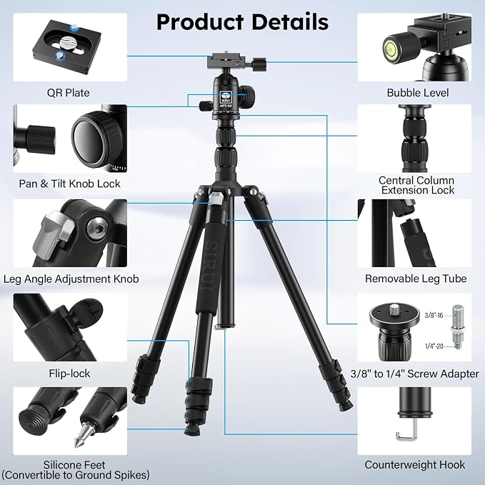 SIRUI Camera Tripod & Monopod Stand, 78.7" Tall Aluminum Detachable Tripod