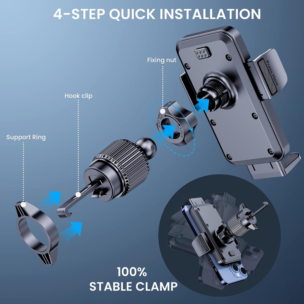 Phone Mount for Car Holders Cell Phon Holder Hands Free Phone Stand for Car Vent Automobile Mount Fit iPhone Android Smartphoe Universal Camera Mount Stabilizers
