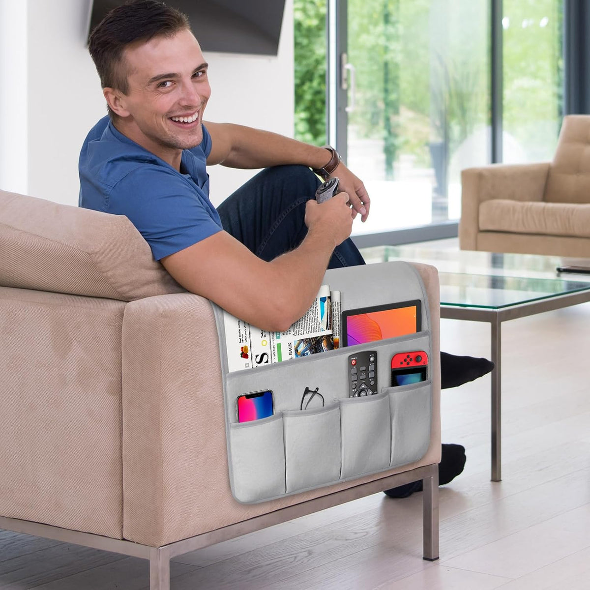 Remote Control Holder for Armchair Caddy, Remote Holder with 5 Pockets