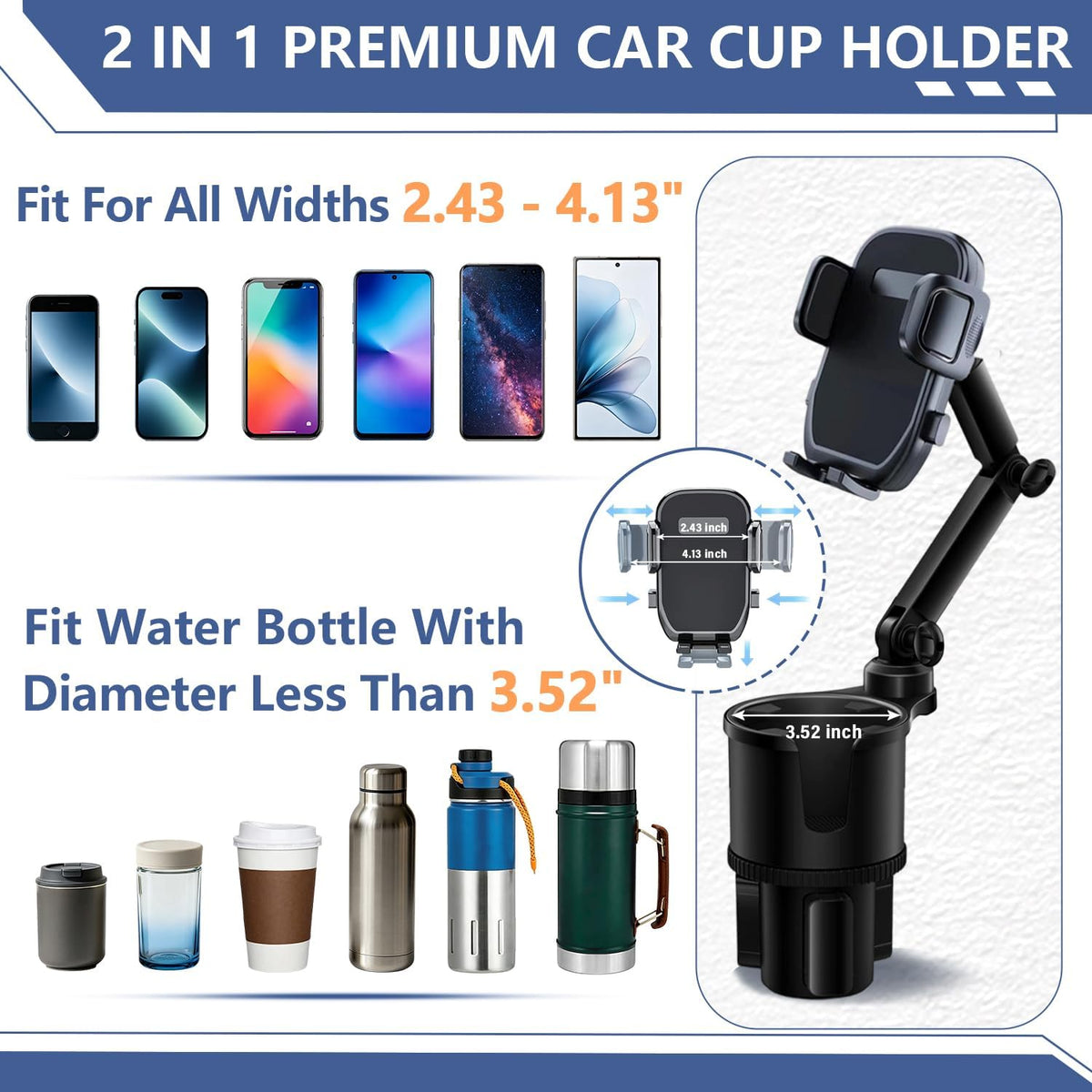 SAMPUSS 2-in-1 Phone Holders for Your Car Car Cup Holder Car Phone Holder