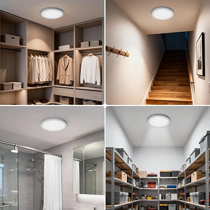 Motion Sensor Light Indoor with Remote And Hanging Chain, Rechargeable 3 Colors Ceiling Lights, Magnetic Wireless LED Closet Lamp,Battery Powered for garage Shower Stairs Hallway Shed Pantry Patio