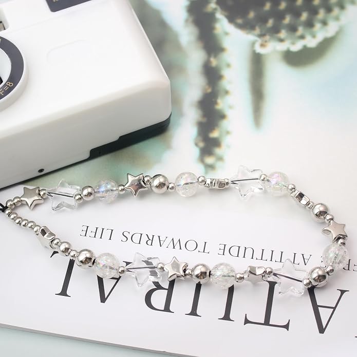 CMVFYL Beaded Camera Wrist Strap, Cute Phone Charms Strap, Pearl Bracelet Wrist