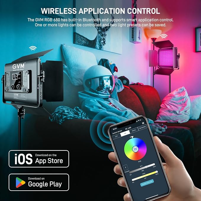 GVM RGB LED Video Light with Bluetooth Control, 60W Photography Studio Lighting