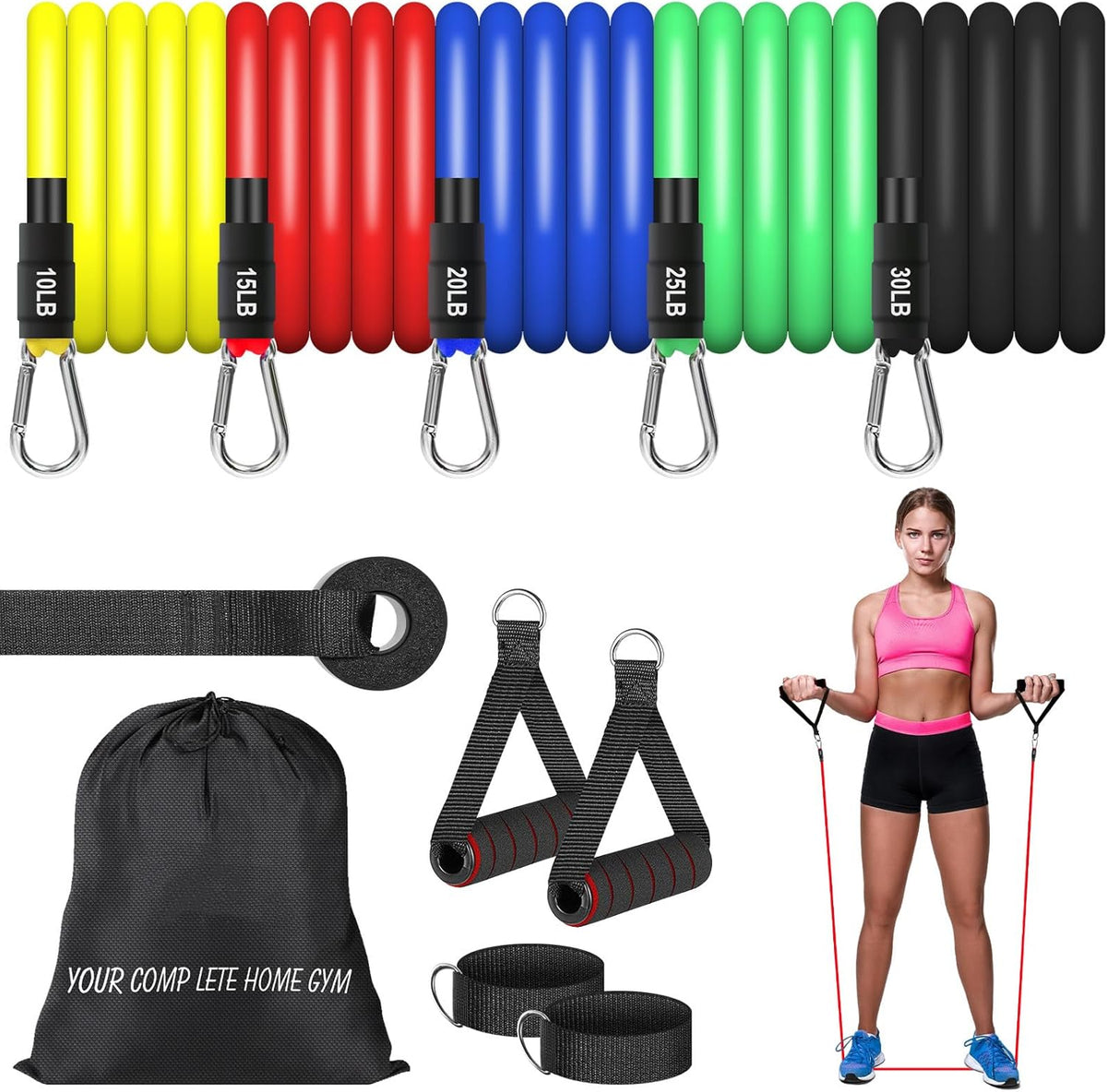 Skiennix Resistance Bands Set - 12-Piece Workout Bands with Handles, Door Anchor & Ankle Straps for Home Fitness