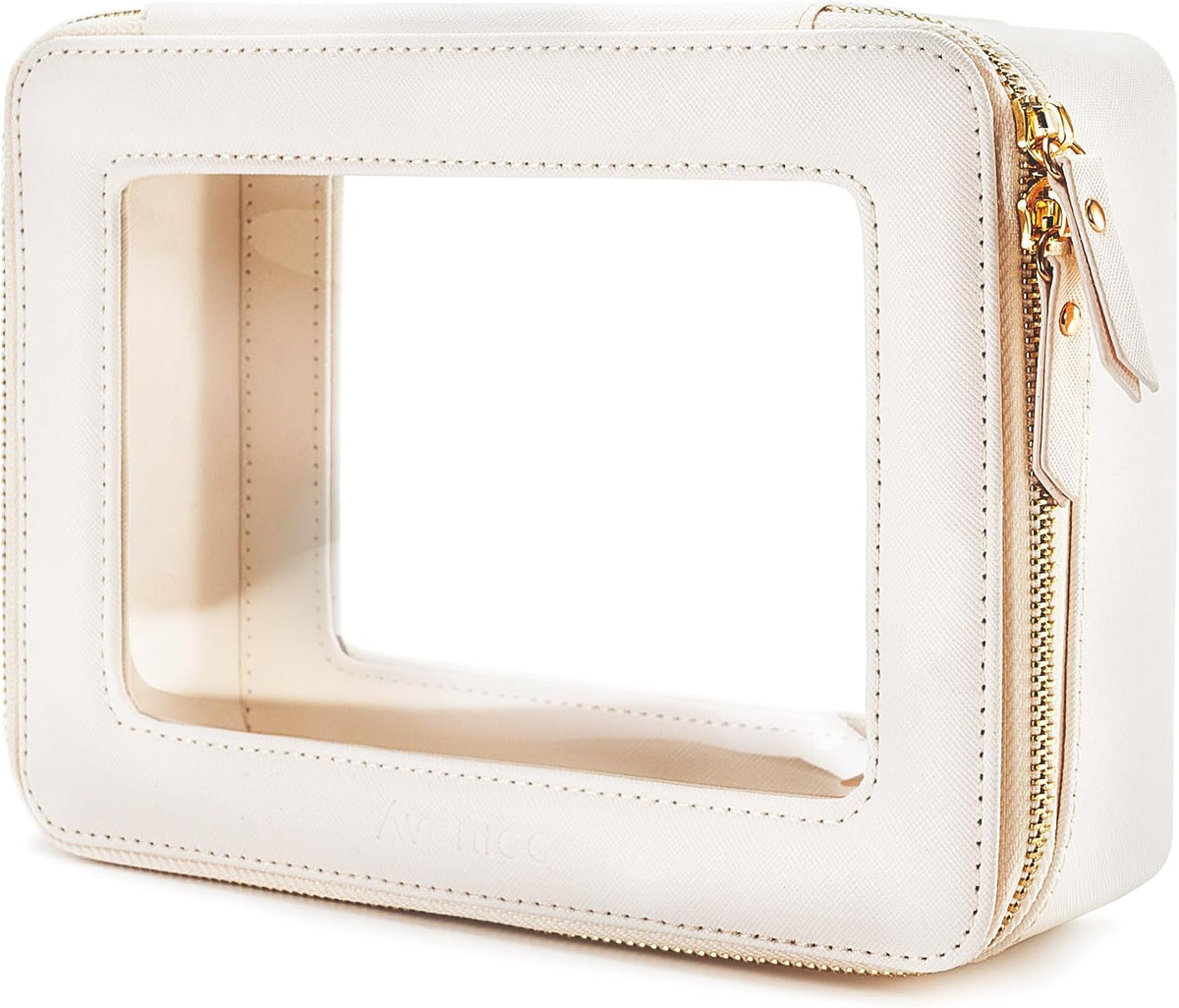 Aveniee Clear Makeup Bag Organizer, Travel Toiletry Bag Cosmetic Case for Women, Make Up Skincare Pouch Car Organizer Bag with Zippers for Essentials,White,Medium Classic