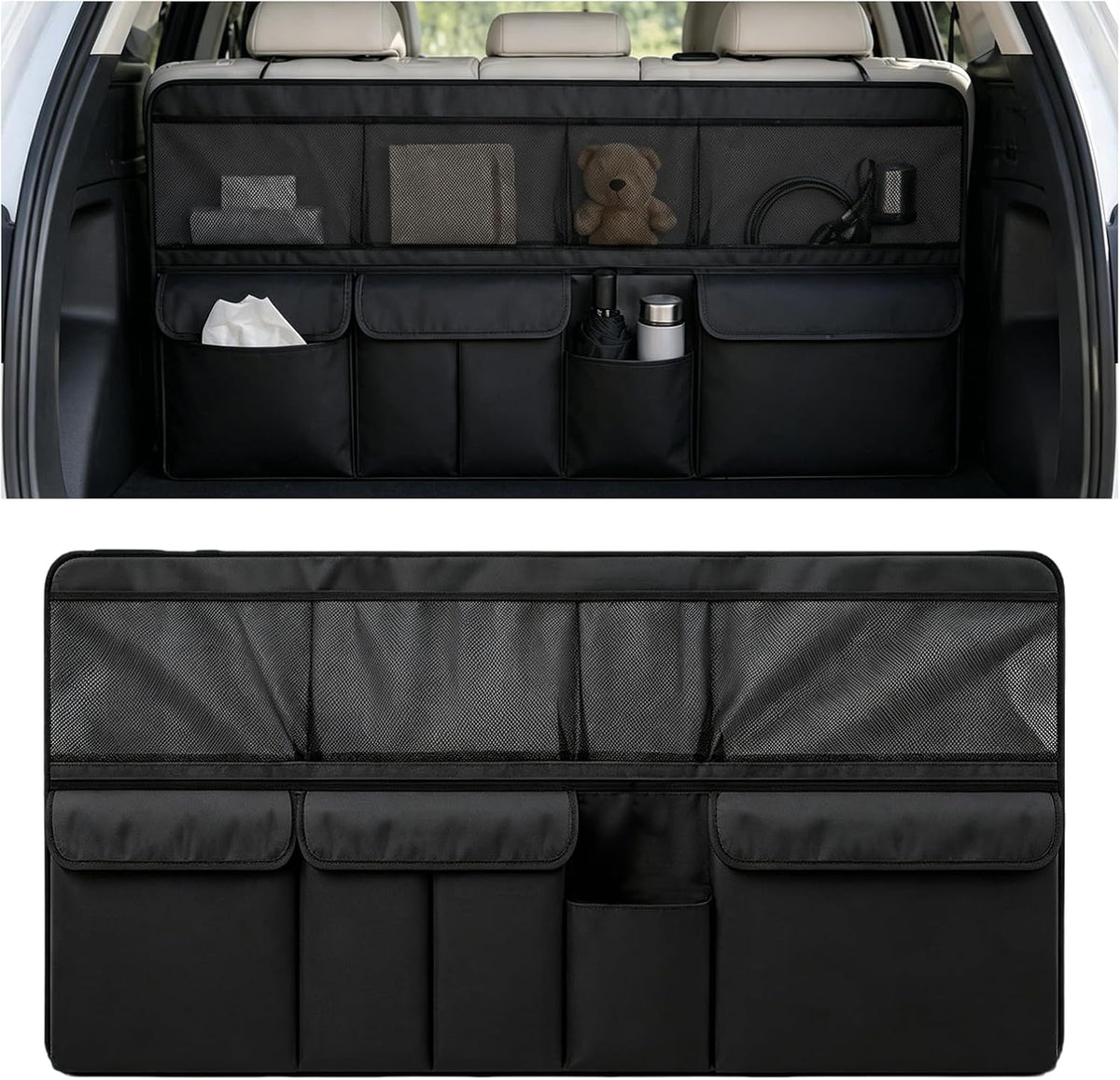 wuyaoyao Car Trunk Organizer, 9 Pockets Large Capacity Vehicle Backseat Hanging Storage Bag, Space Saving Automotive Seat Back Trunk Cargo Organizer Bag for SUV, Universal Car Accessories (Gray)