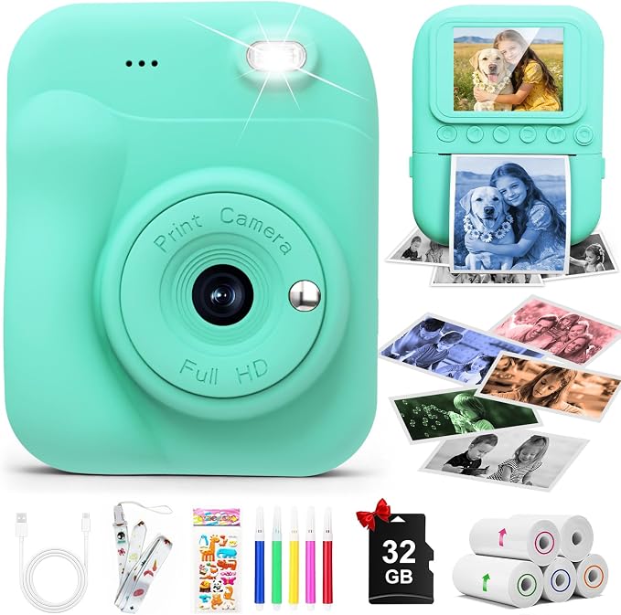 Kids Camera Instant Print, 1080P Digital Instant Print Cameras