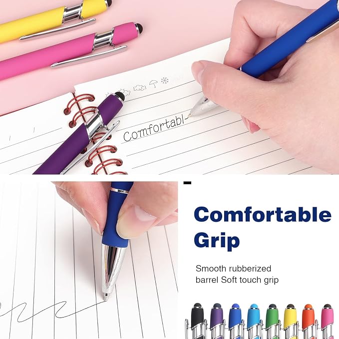 8 Pack Ballpoint Pen 2-in-1 Stylus Retractable Ballpoint Pen