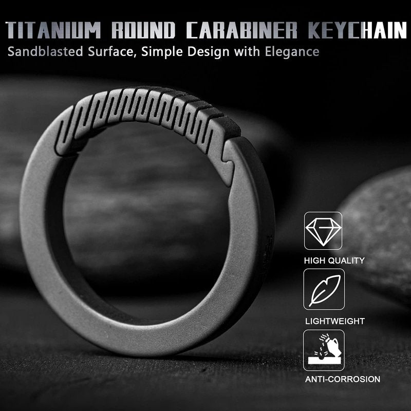 TISUR Titanium Carabiner Keychain Clip,D Key Rings for Keychains,Quick Release Keychain,Key Chain Clip for Men Women (Gray-Round)